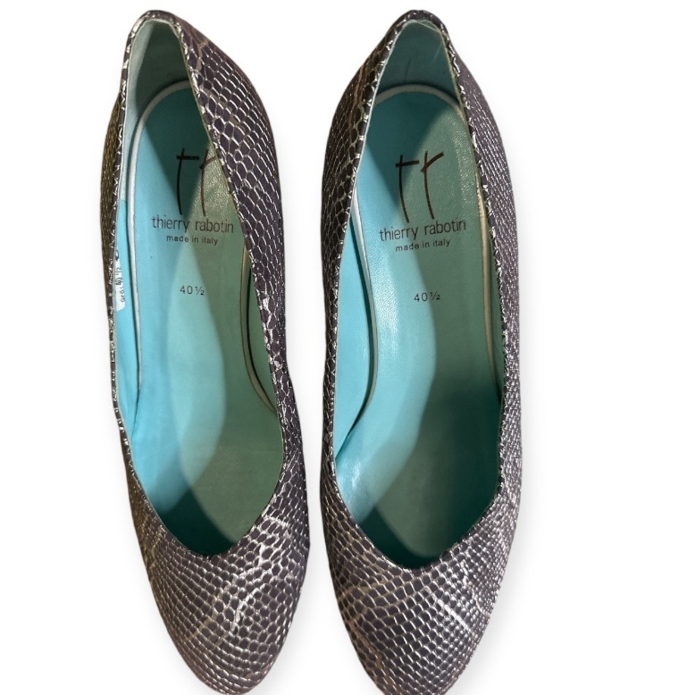 Thierry Rabotin Snake Print Slate Blue/Silver Pumps 10 - Picture 6 of 8